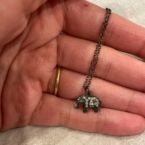 Blackened Silver Pavé Elephant Necklace